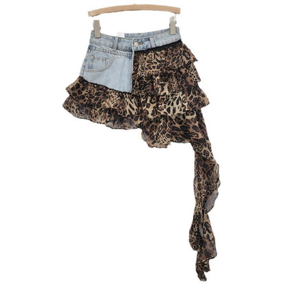 Falda Costura Vaquera Leopardo