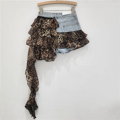 Falda Costura Vaquera Leopardo