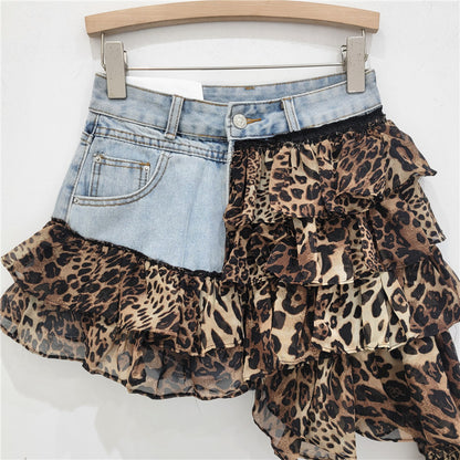 Falda Costura Vaquera Leopardo