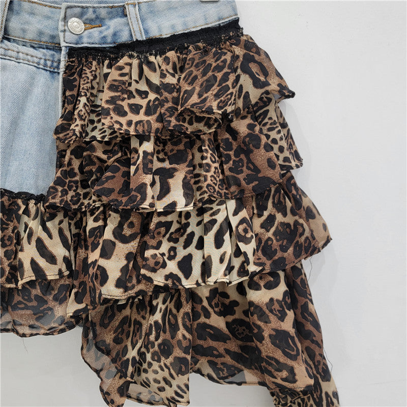 Falda Costura Vaquera Leopardo